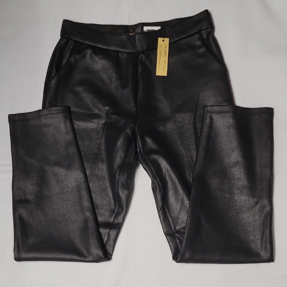 NWT Melissa Paige Sleek Black Faux Leather Trousers S